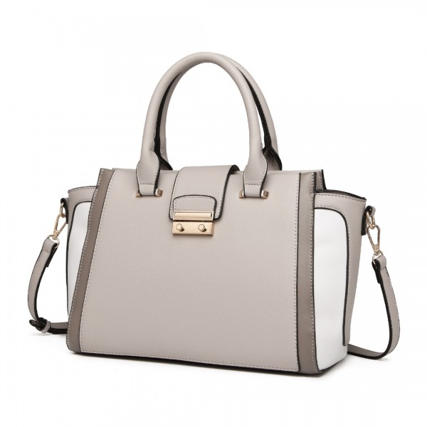 LT2204 - Miss Lulu Klassisch Kontrast Metallschloss Leder Handtasche - Grau