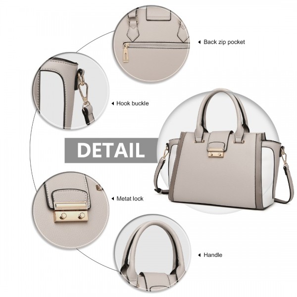 LT2204 - Miss Lulu Klassisch Kontrast Metallschloss Leder Handtasche - Grau