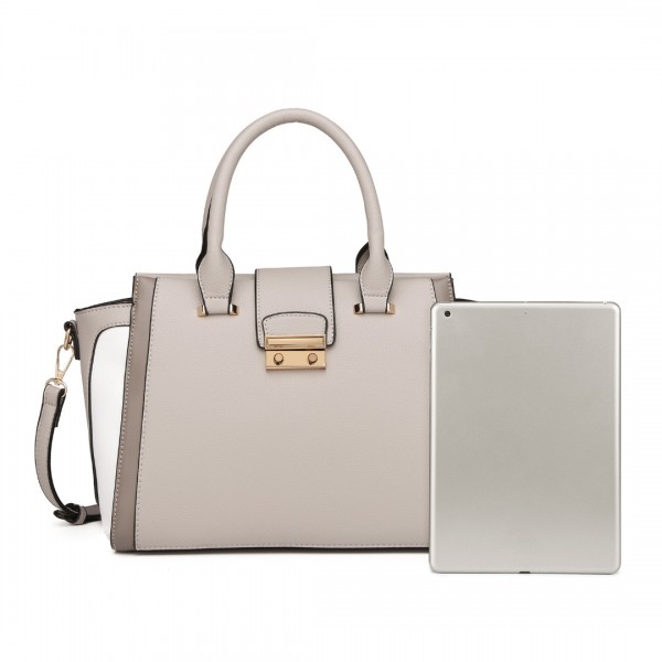 LT2204 - Miss Lulu Klassisch Kontrast Metallschloss Leder Handtasche - Grau