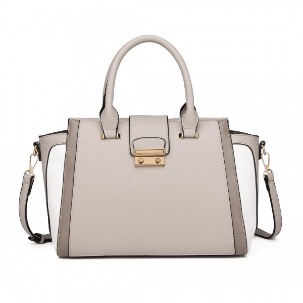 LT2204 - Miss Lulu Klassisch Kontrast Metallschloss Leder Handtasche - Grau