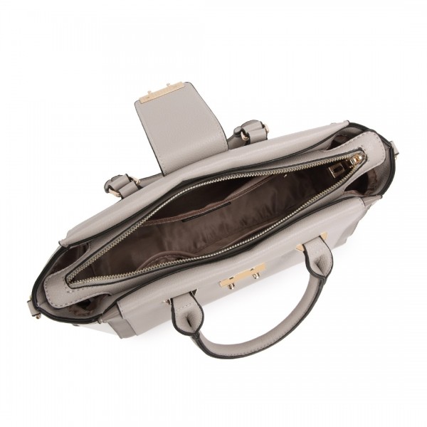 LT2204 - Miss Lulu Klassisch Kontrast Metallschloss Leder Handtasche - Grau