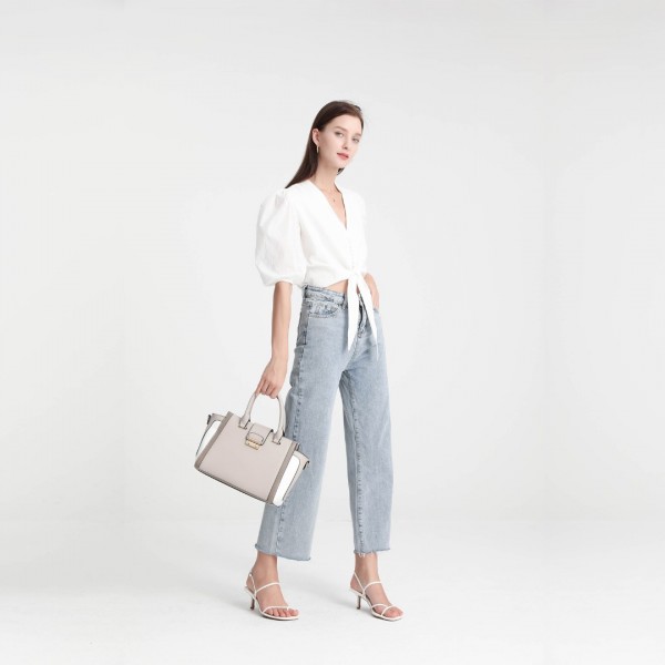 LT2204 - Miss Lulu Klassisch Kontrast Metallschloss Leder Handtasche - Grau