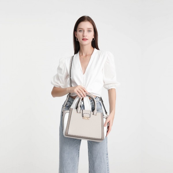 LT2204 - Miss Lulu Klassisch Kontrast Metallschloss Leder Handtasche - Grau