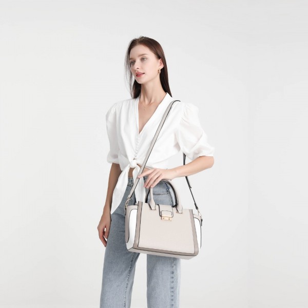 LT2204 - Miss Lulu Klassisch Kontrast Metallschloss Leder Handtasche - Grau
