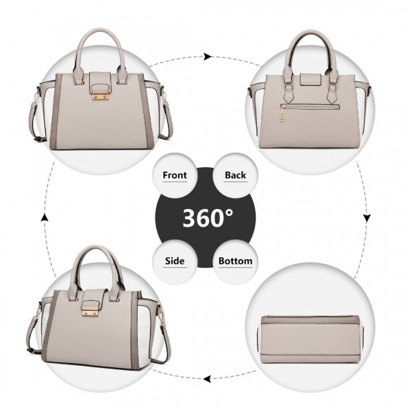 LT2204 - Miss Lulu Klassisch Kontrast Metallschloss Leder Handtasche - Grau