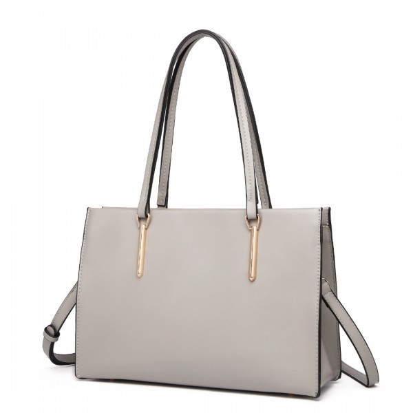 LT2206 - Miss Lulu Klassisch Leder Groß Tasche Handtasche - Grau