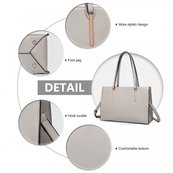 LT2206 - Miss Lulu Klassisch Leder Groß Tasche Handtasche - Grau