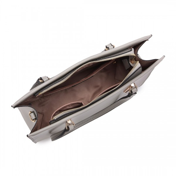 LT2206 - Miss Lulu Klassisch Leder Groß Tasche Handtasche - Grau