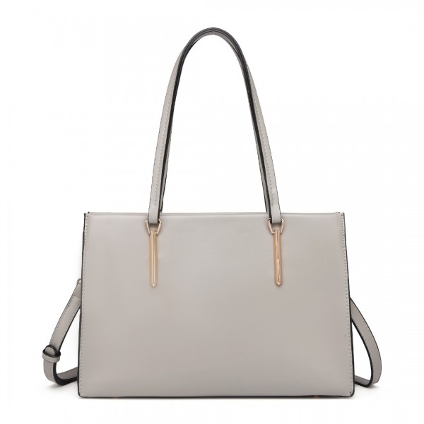 LT2206 - Miss Lulu Klassisch Leder Groß Tasche Handtasche - Grau