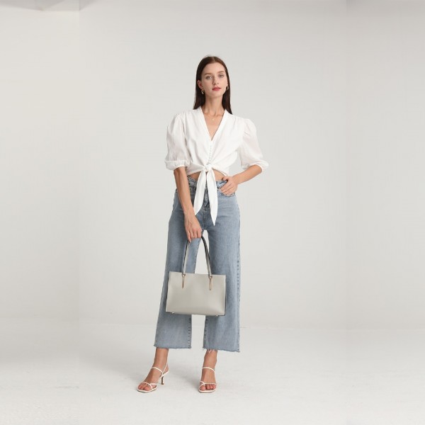 LT2206 - Miss Lulu Klassisch Leder Groß Tasche Handtasche - Grau