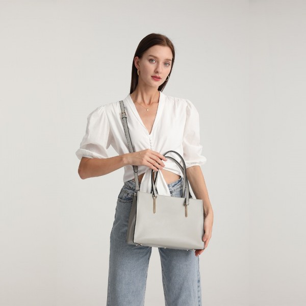 LT2206 - Miss Lulu Klassisch Leder Groß Tasche Handtasche - Grau