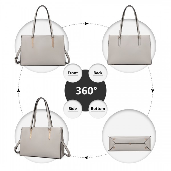 LT2206 - Miss Lulu Klassisch Leder Groß Tasche Handtasche - Grau