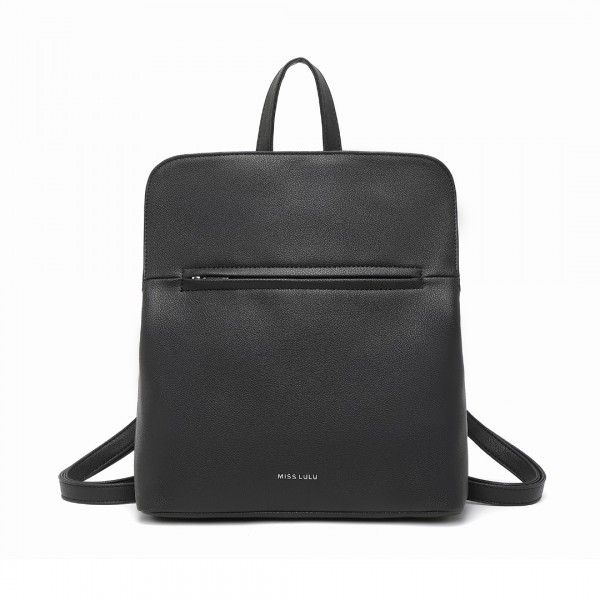 LT2354 - Miss Lulu Chic Minimalist PU Leather Backpack - Black
