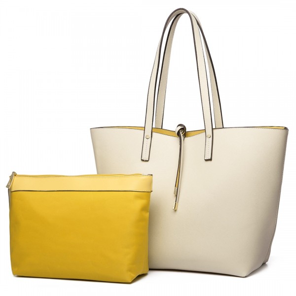LT6628-1 - Miss Lulu Women Reversible Contrast Shopper Tote Bag Beige