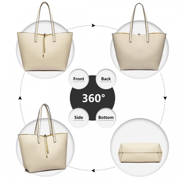 LT6628-1-Frauen-doppelte Seiten PU-lederne Handtaschen-Tasche enthalten ein Schulter-Kreuz-Körper-Beutelbeige