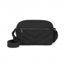 MSM2619 - Miss Lulu Women’s Crossbody Bag, Multi‑Zip Pockets Compact Daily Shoulder Bag - Black