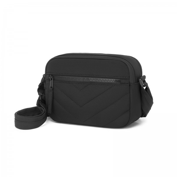 MSM2619 - Miss Lulu Women’s Crossbody Bag, Multi‑Zip Pockets Compact Daily Shoulder Bag - Black