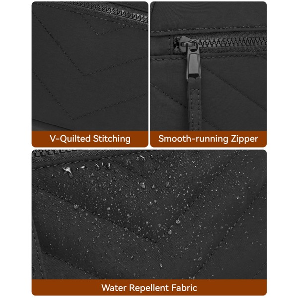 MSM2619 - Miss Lulu Women’s Crossbody Bag, Multi‑Zip Pockets Compact Daily Shoulder Bag - Black
