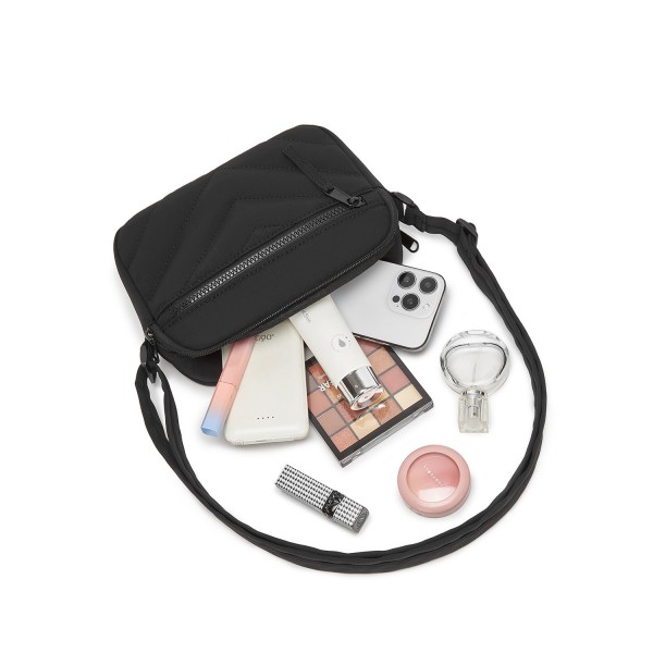 MSM2619 - Miss Lulu Women’s Crossbody Bag, Multi‑Zip Pockets Compact Daily Shoulder Bag - Black