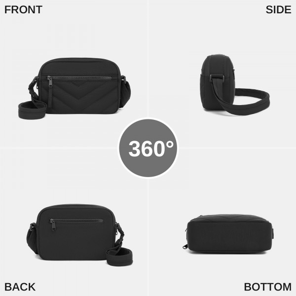 MSM2619 - Miss Lulu Women’s Crossbody Bag, Multi‑Zip Pockets Compact Daily Shoulder Bag - Black