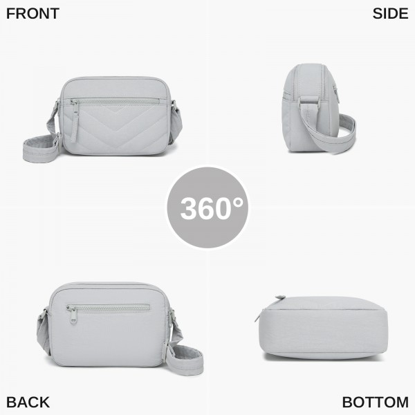 MSM2619 - Miss Lulu Women’s Crossbody Bag, Multi‑Zip Pockets Compact Daily Shoulder Bag - Light Grey MSM2619 - Miss Lulu Women’s Crossbody Bag, Multi‑Zip Pockets Compact Daily Shoulder Bag - Light Grey