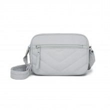 MSM2619 - Miss Lulu Women’s Crossbody Bag, Multi‑Zip Pockets Compact Daily Shoulder Bag - Light Grey