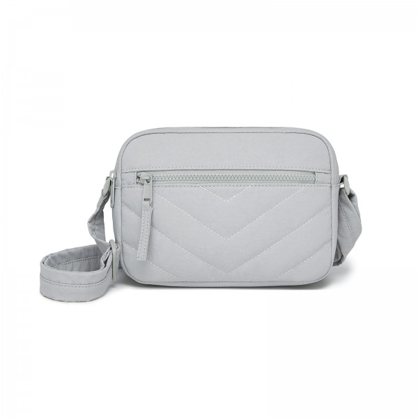MSM2619 - Miss Lulu Women’s Crossbody Bag, Multi‑Zip Pockets Compact Daily Shoulder Bag - Light Grey