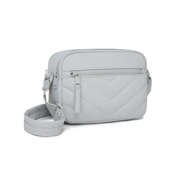 MSM2619 - Miss Lulu Women’s Crossbody Bag, Multi‑Zip Pockets Compact Daily Shoulder Bag - Light Grey