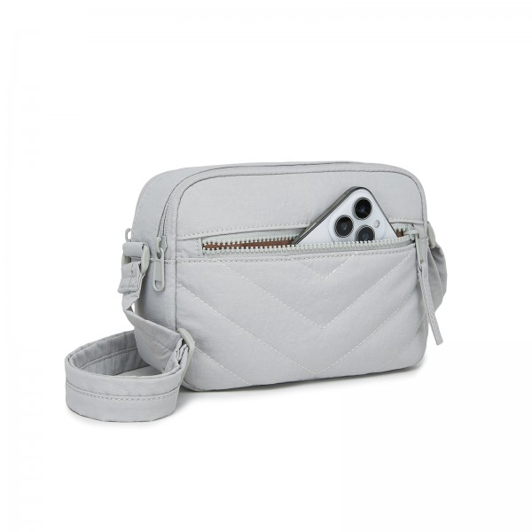 MSM2619 - Miss Lulu Women’s Crossbody Bag, Multi‑Zip Pockets Compact Daily Shoulder Bag - Light Grey