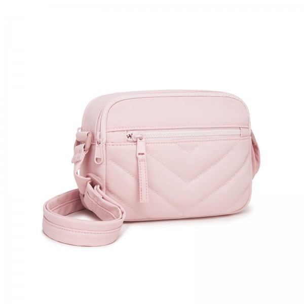 MSM2619 - Miss Lulu Women’s Crossbody Bag, Multi‑Zip Pockets Compact Daily Shoulder Bag - Pink