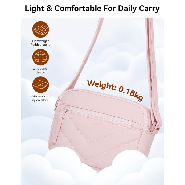 MSM2619 - Miss Lulu Women’s Crossbody Bag, Multi‑Zip Pockets Compact Daily Shoulder Bag - Pink