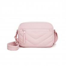MSM2619 - Miss Lulu Women’s Crossbody Bag, Multi‑Zip Pockets Compact Daily Shoulder Bag - Pink