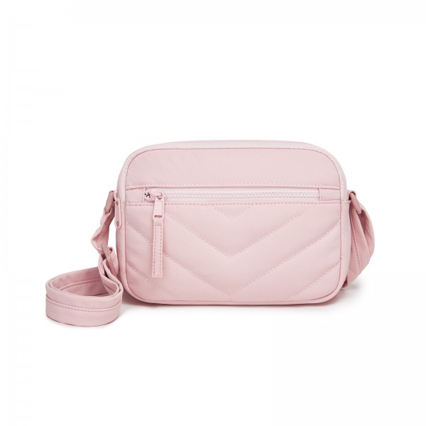 MSM2619 - Miss Lulu Women’s Crossbody Bag, Multi‑Zip Pockets Compact Daily Shoulder Bag - Pink