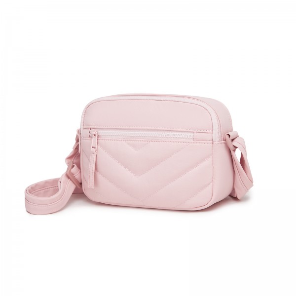 MSM2619 - Miss Lulu Women’s Crossbody Bag, Multi‑Zip Pockets Compact Daily Shoulder Bag - Pink
