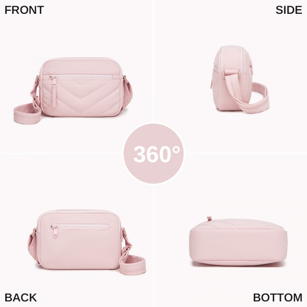 MSM2619 - Miss Lulu Women’s Crossbody Bag, Multi‑Zip Pockets Compact Daily Shoulder Bag - Pink MSM2619 - Miss Lulu Women’s Crossbody Bag, Multi‑Zip Pockets Compact Daily Shoulder Bag - Pink