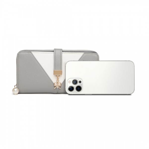 LP2216 - Miss Lulu Two Tone Women's Leather Look Clutch Purse - Grey