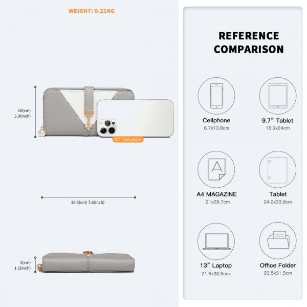 LP2216 - Miss Lulu Two Tone Women's Leather Look Clutch Purse - Grey