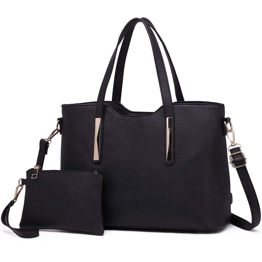 S1719 - Miss Lulu PU Leather Handbag & Purse - Black