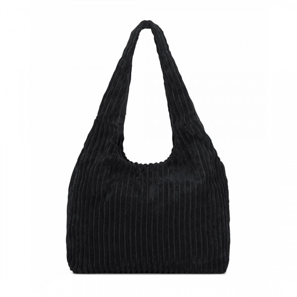 SRM2435 - Miss Lulu Reversible Corduroy Shoulder Bag with Spacious Interior - Black