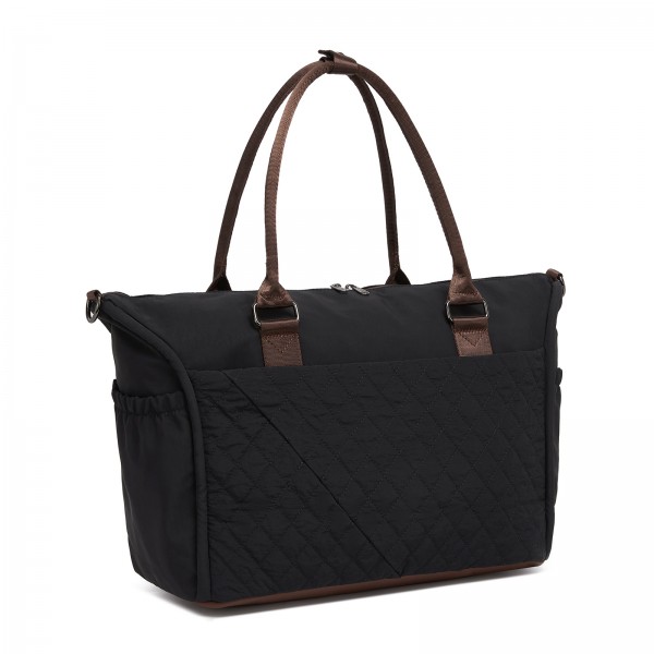 TVM2520 - Miss Lulu Stylish Quilted Color-Blocked Cabin Travel Bag with Dry-wet separation compartment & Trolley Sleeve - Black