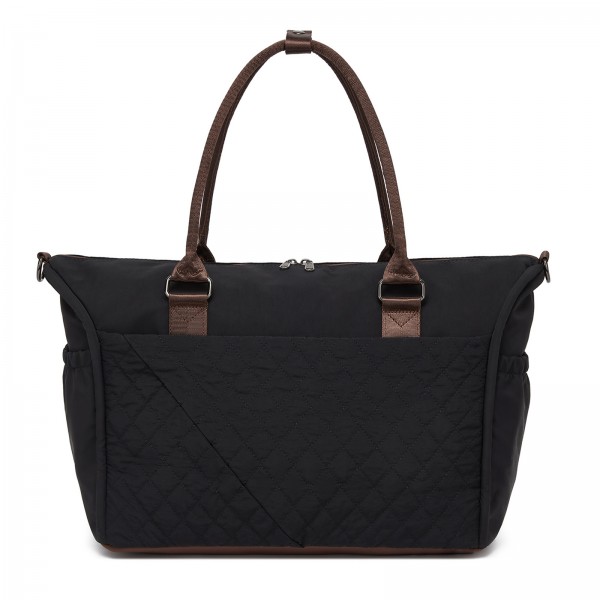 TVM2520 - Miss Lulu Stylish Quilted Color-Blocked Cabin Travel Bag with Dry-wet separation compartment & Trolley Sleeve - Black