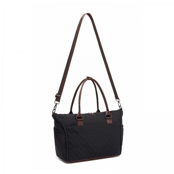 TVM2520 - Miss Lulu Stylish Quilted Color-Blocked Cabin Travel Bag with Dry-wet separation compartment & Trolley Sleeve - Black