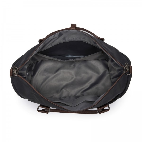 TVM2520 - Miss Lulu Stylish Quilted Color-Blocked Cabin Travel Bag with Dry-wet separation compartment & Trolley Sleeve - Black