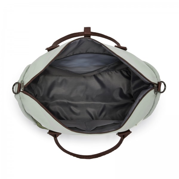 TVM2520 - Miss Lulu Stylish Quilted Color-Blocked Cabin Travel Bag with Dry-wet separation compartment & Trolley Sleeve - Green and Beige