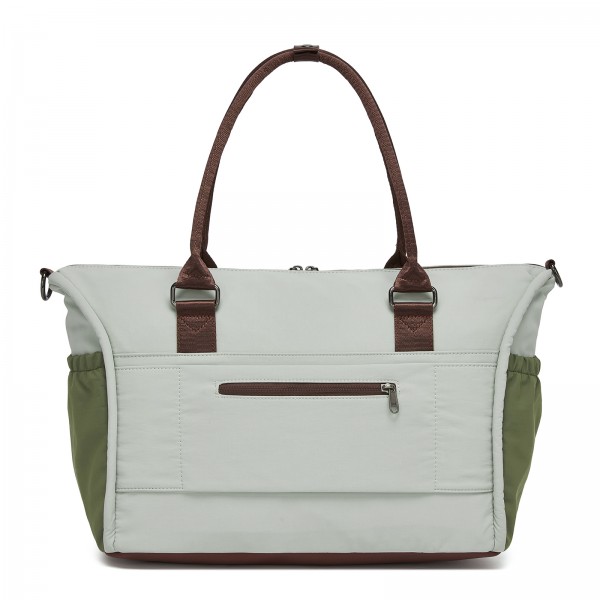 TVM2520 - Miss Lulu Stylish Quilted Color-Blocked Cabin Travel Bag with Dry-wet separation compartment & Trolley Sleeve - Green and Beige