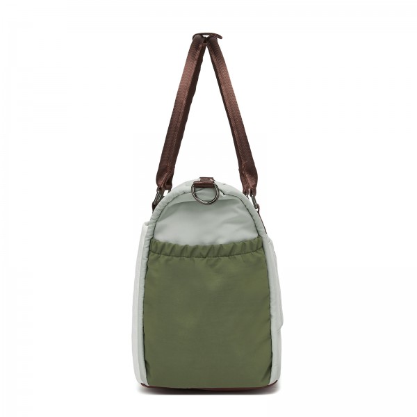 TVM2520 - Miss Lulu Stylish Quilted Color-Blocked Cabin Travel Bag with Dry-wet separation compartment & Trolley Sleeve - Green and Beige