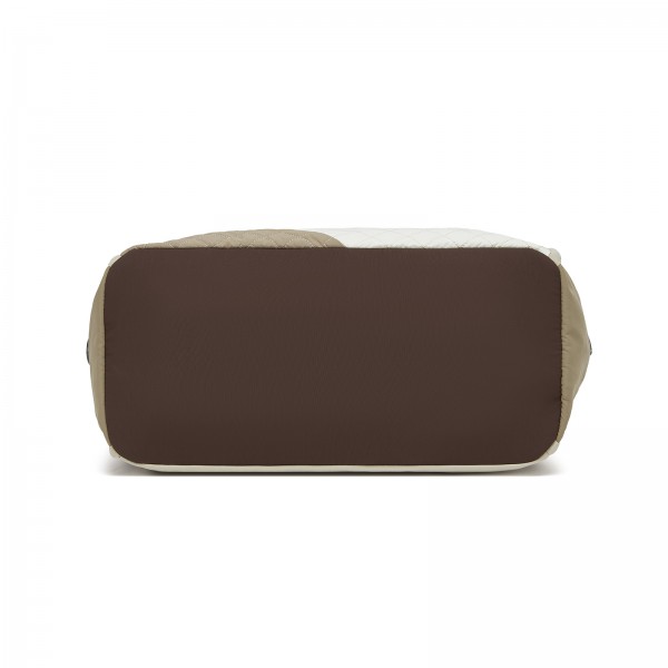 TVM2520 - Miss Lulu Stylish Quilted Color-Blocked Cabin Travel Bag with Dry-wet separation compartment & Trolley Sleeve - Khaki and Beige