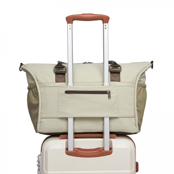 TVM2520 - Miss Lulu Stylish Quilted Color-Blocked Cabin Travel Bag with Dry-wet separation compartment & Trolley Sleeve - Khaki and Beige
