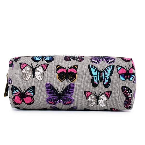 PC-B - Miss Lulu Canvas Pencil Case Butterfly Grey