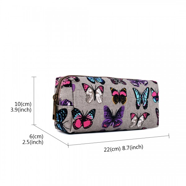 PC-B - Miss Lulu Canvas Pencil Case Butterfly Grey